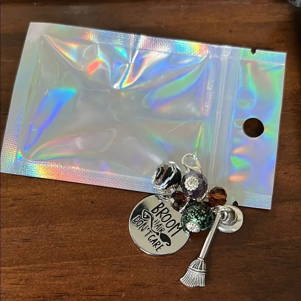 Two Weeks On Mars Witchy Charm Keychain with Broom and Crystals new